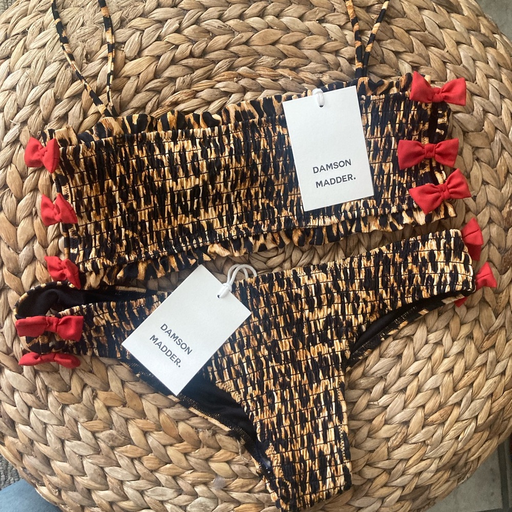 Damson Madder Leo Bikini with Red Bow Details